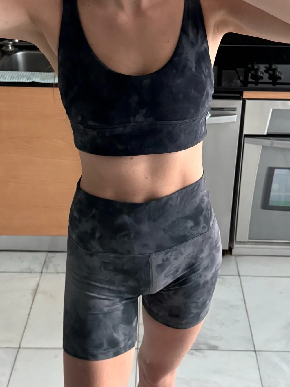lululemon athletica Black Tie-Dye Sports Bra and High-Rise Biker Shorts 4” Set